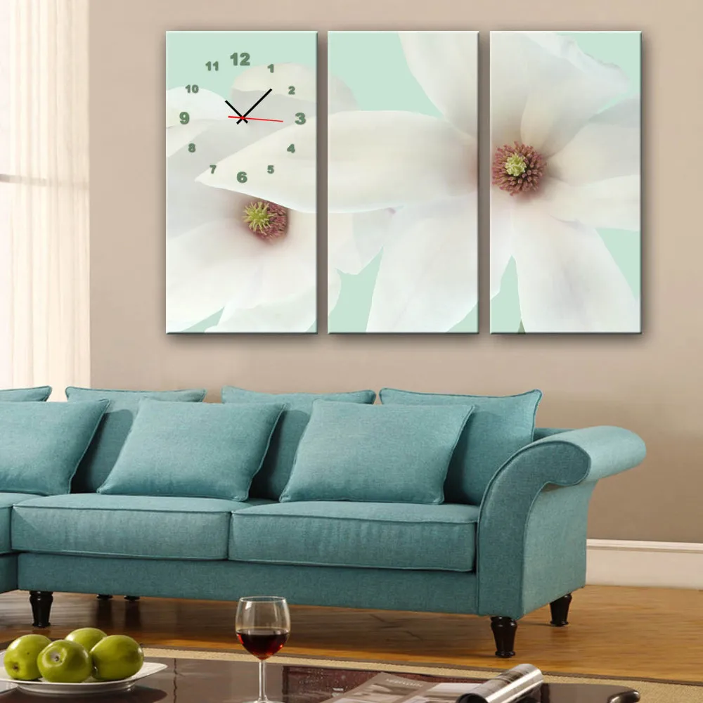 Бесплатная доставка технические часы с цветком бабочки в холсте 3 шт. настенные