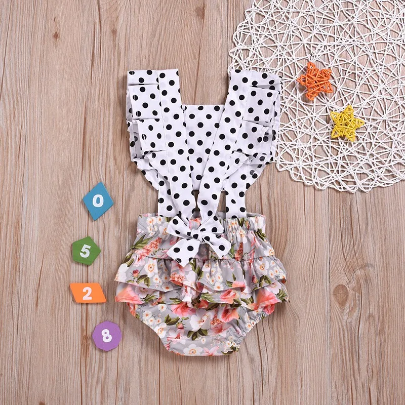 Летнее платье для маленьких девочек Хлопковое с узором в горошек Цветочный принт