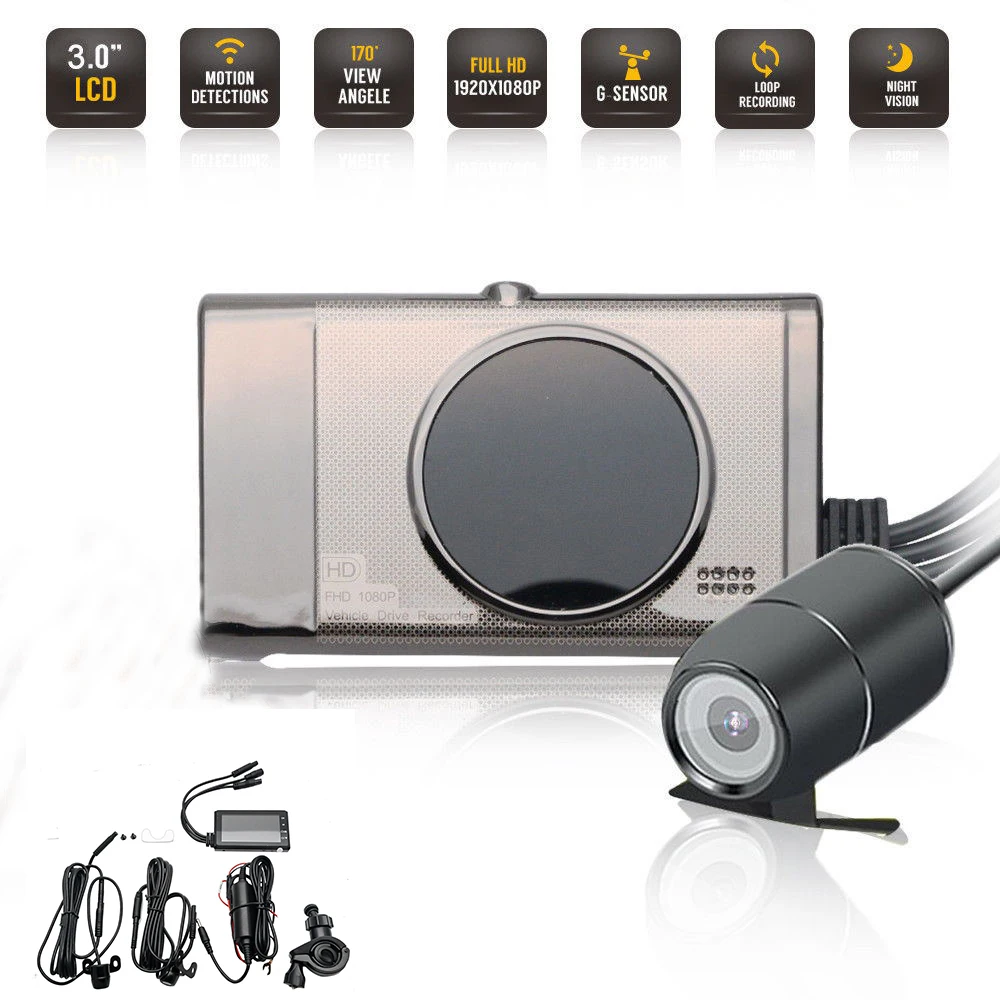 " lcd двойная камера для мотоцикла dvr Dash Cam Full HD 1080 P/720 P фронтальная и задняя Водонепроницаемая камера gps g-сенсор ночное видение