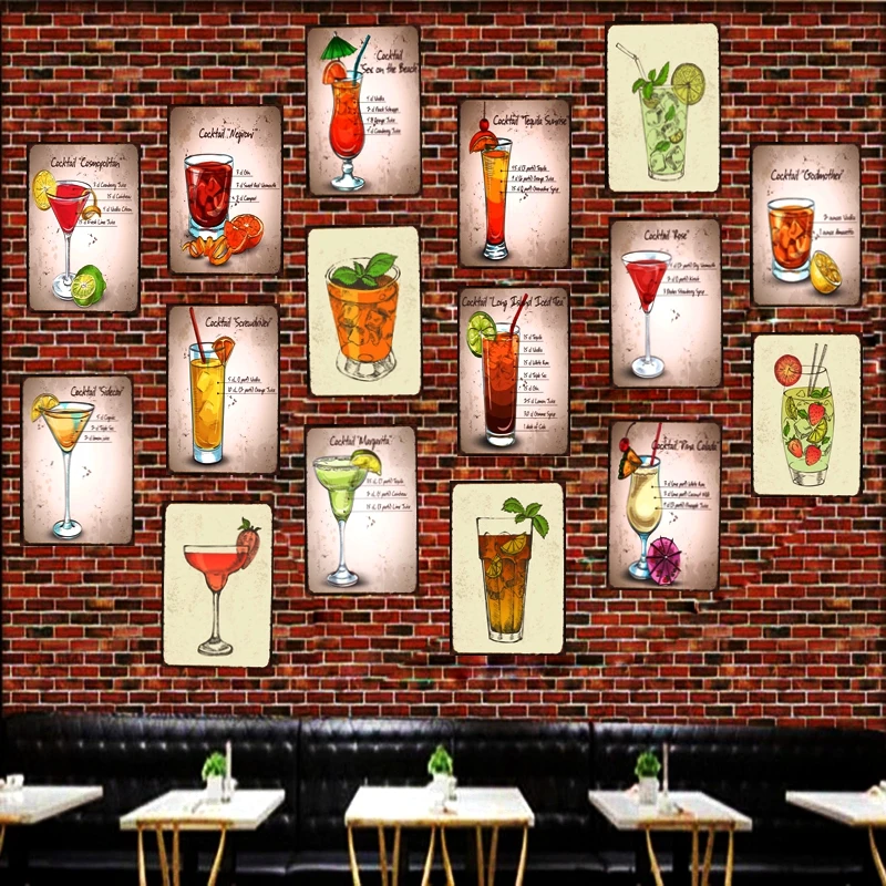 

Cocktail Tin Signs Drink Metal Plate Wall Pub Shop Restaurant Cafe Home Art Decor Vintage Iron Poster Cuadros DU-1561
