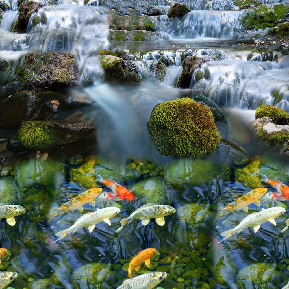 

Free Shipping custom 3D Waterfalls carp living room bathroom home office floor wallpaper mural
