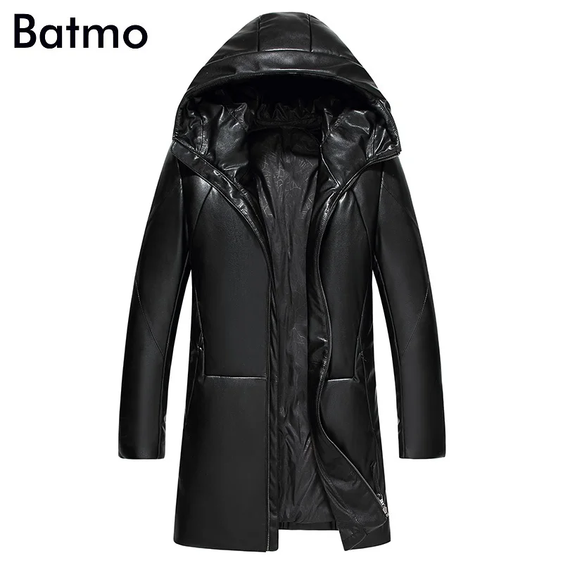 Batmo, Новое поступление, зимняя куртка высокого качества, ПУ, 95% белый утиный пух, с капюшоном, длинная Мужская куртка, теплое пальто для мужчин - Цвет: Черный