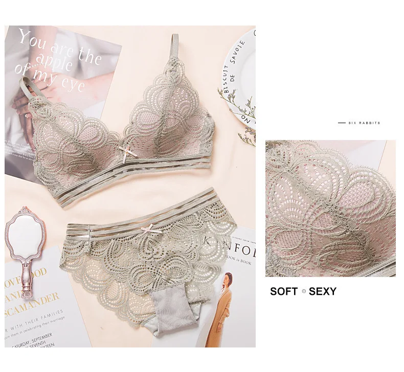 Wastheart женский модный кружевной бантик с отделкой, беспроводной сексуальный комплект нижнего белья, хлопковые трусики, бесшовный бюстгальтер на подкладках, комплекты нижнего белья A B