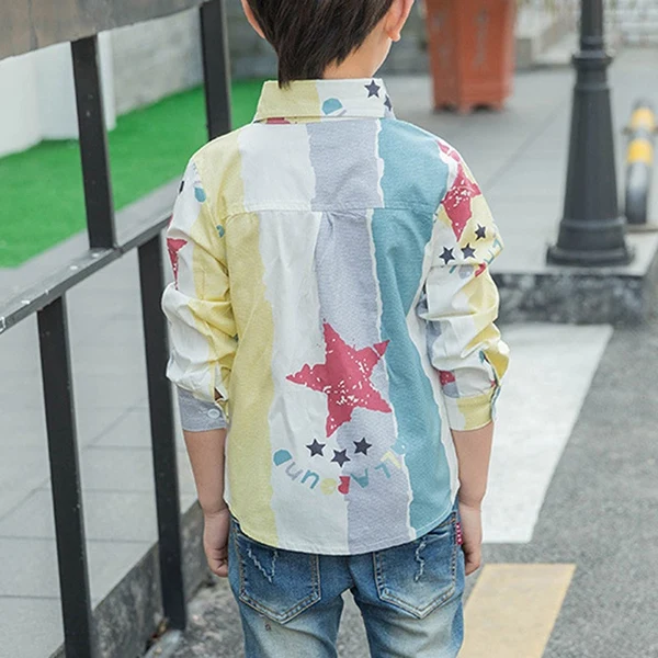 Мода Весна Лето Мальчики Рубашки для Детей С Длинным Рукавом Печатных Рубашку