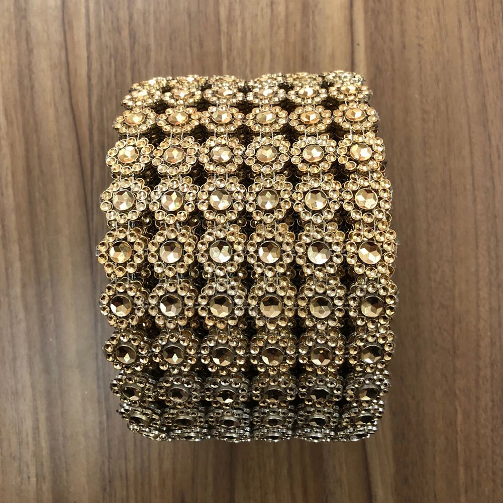 gold Шикарные Роскошные 6 цветов форма Подсолнух Стразы Лента-сетка обертывание хрустальные вазы DIY аксессуары для декора - Цвет: gold