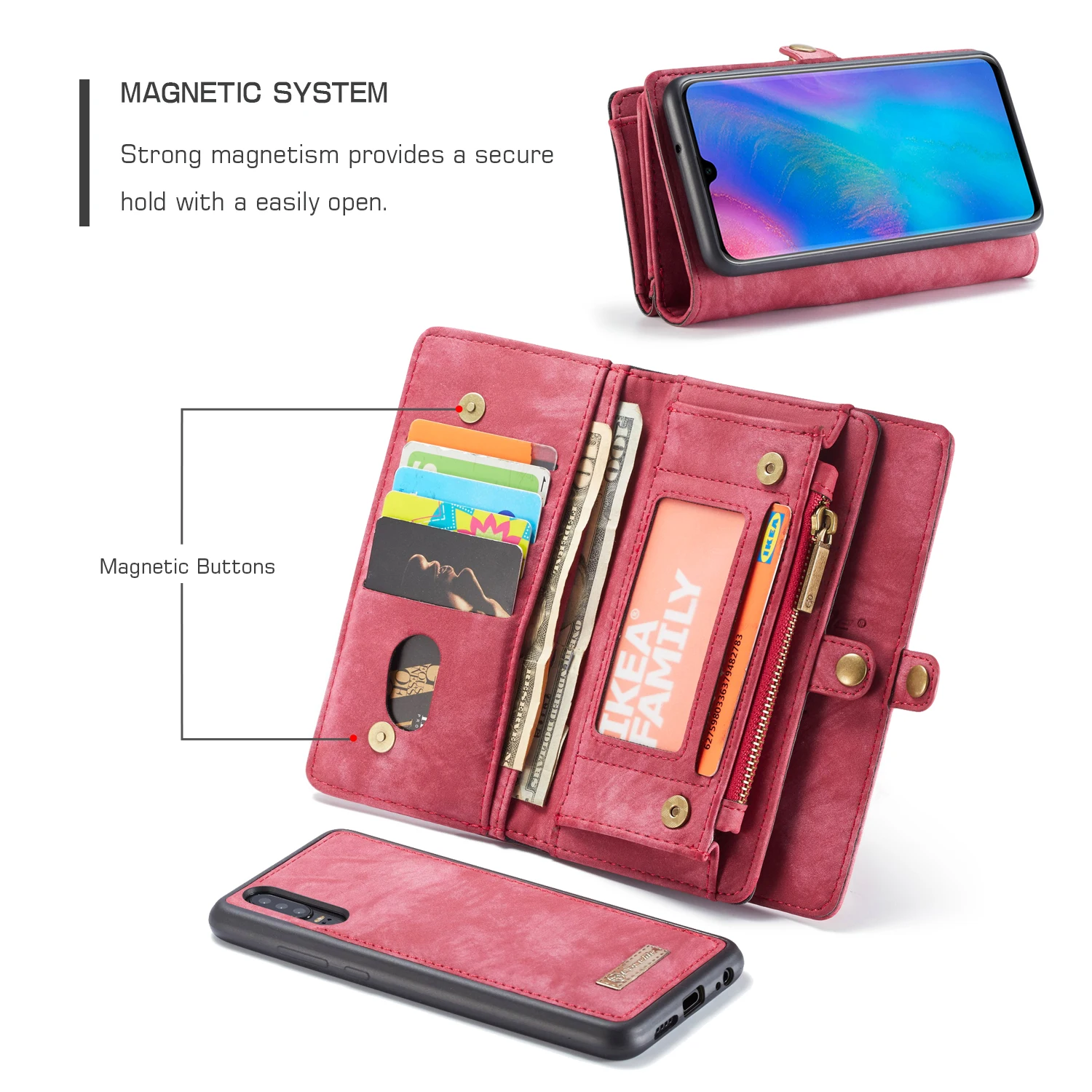 Кожаный магнитный чехол кошелек с отделениями для карт телефона huawei P20 P30 Pro P30lite