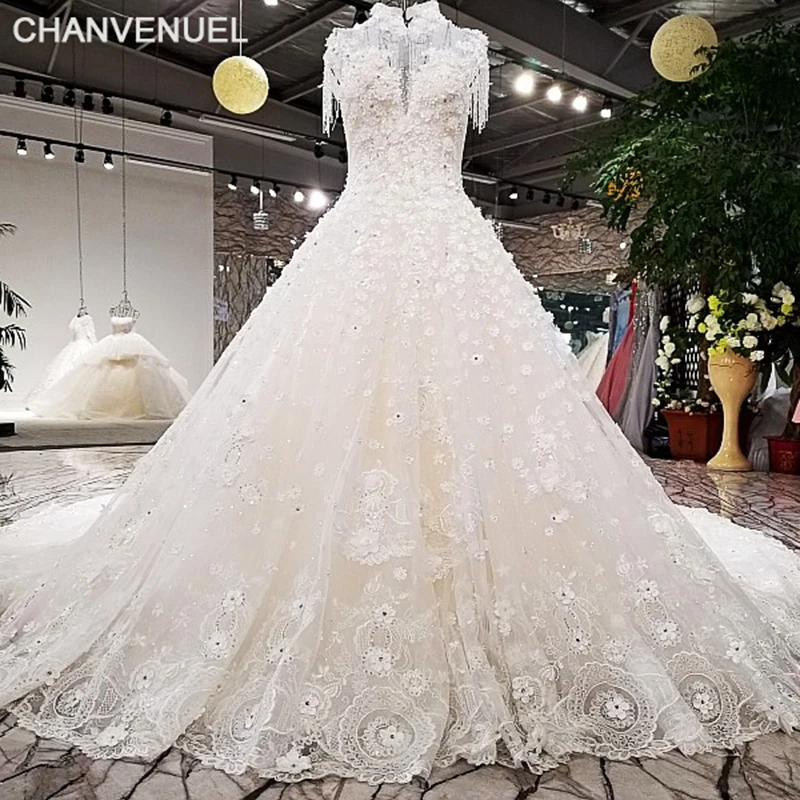 LS98410 свадебное платьеновейшие свадебные платья кисточки кристаллы высокой шеи 3D
