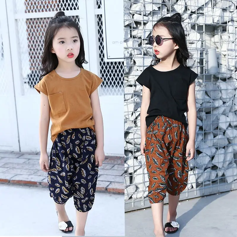 2 шт./компл. комплект летней одежды для девочек Модная хлопковая рубашка с