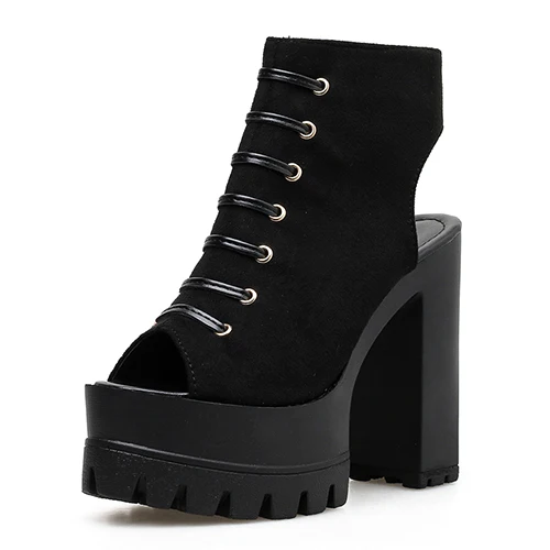 black shoes Gdgydh Cross-tied Fashion Summer Boots For The Women Spring Summer Peep Toe Summer Shoes Woman Ankle Boots Zipper Drop Shipping - Цвет: black shoes