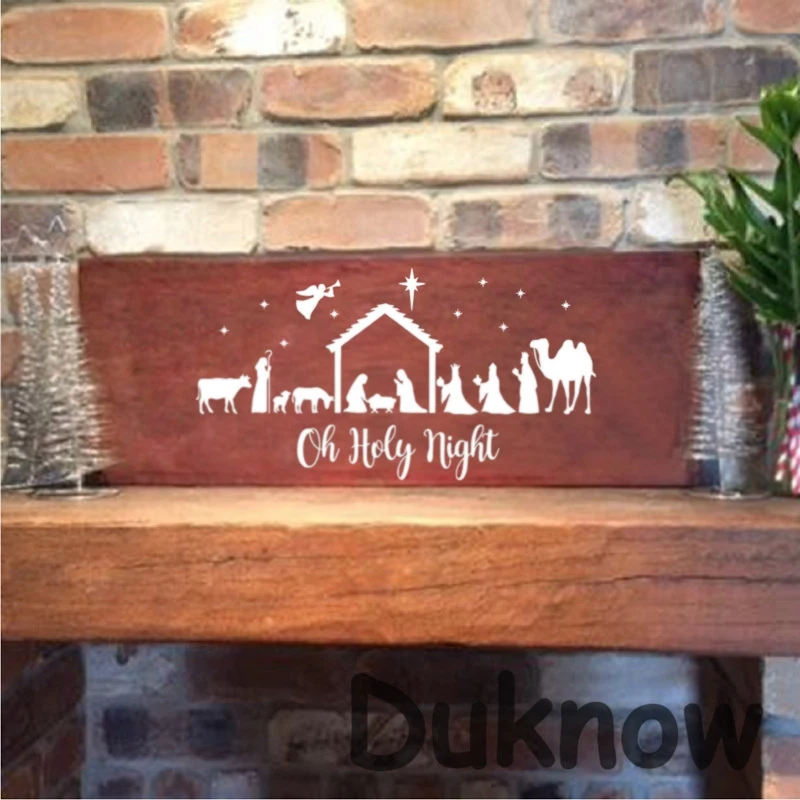 Nativity Scene Vinyl Decal Sticker For Glass Blocks Board Christmas Decoration, Nativity Silhouette Christ Art Wall Decals