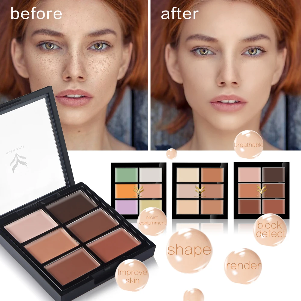 6 Colors Concealer Palette 3D Contour Face Makeup Waterproof Corrector Make up Base Cosmetics Pallet Powder | Красота и здоровье