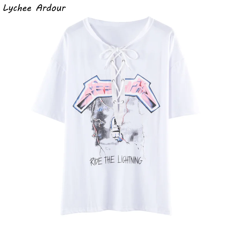 Lychee Ardour женская футболка на шнуровке с буквенным принтом Весенняя летняя уличная