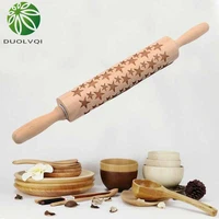wooden pastry dough embossing rolling pin practical christmas elk print rolling pins cookies pizza engraved roller kitchen tools