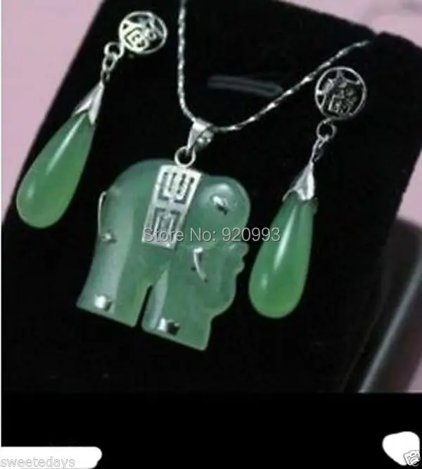 

Wholesale****green jade elephant Jewellery necklace Pendant earring Set