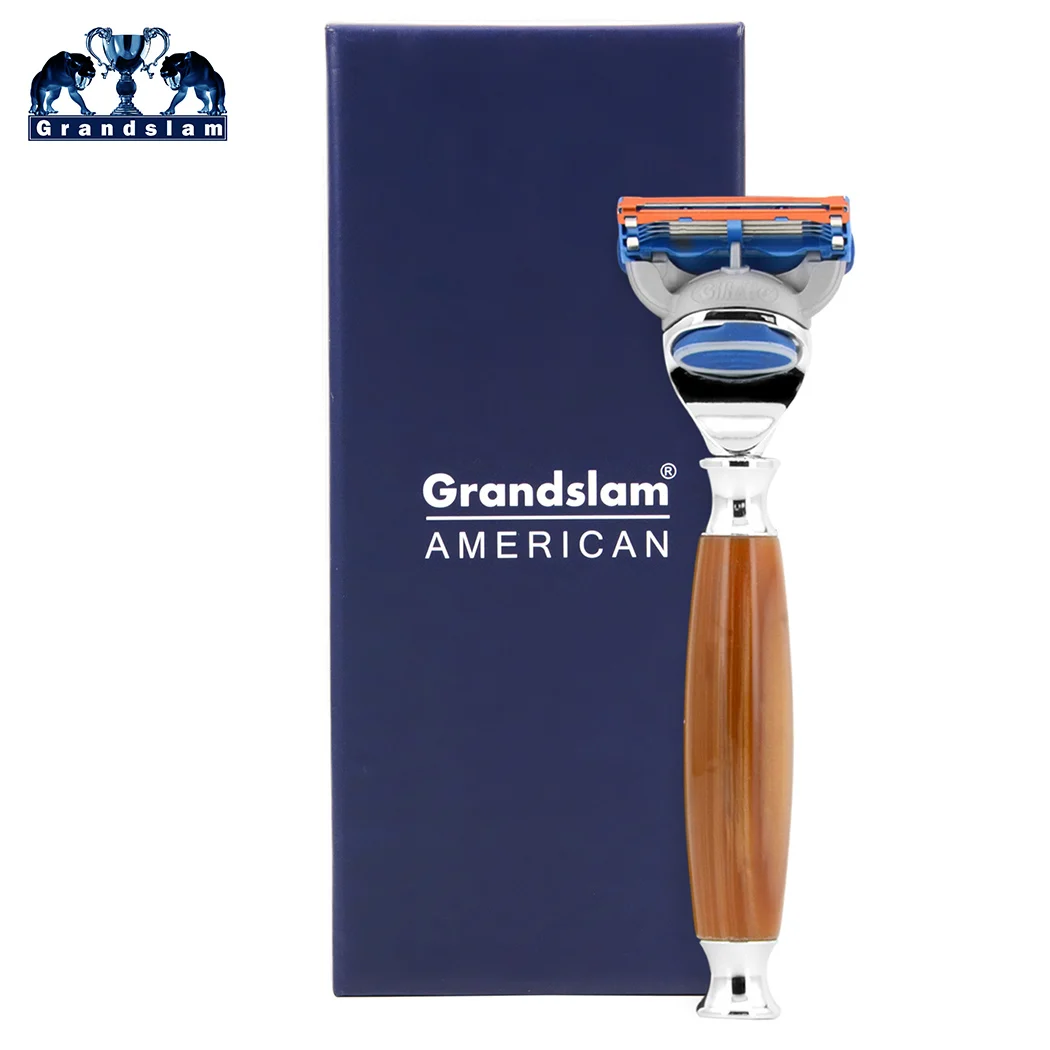 Brown Razor set Grandslm человек ручная головка для бритвенного станка Заправка картриджей 5 Слои Лезвия Бритвы Держатель головки разъема лучший подарок для Него - Цвет: Brown Razor set