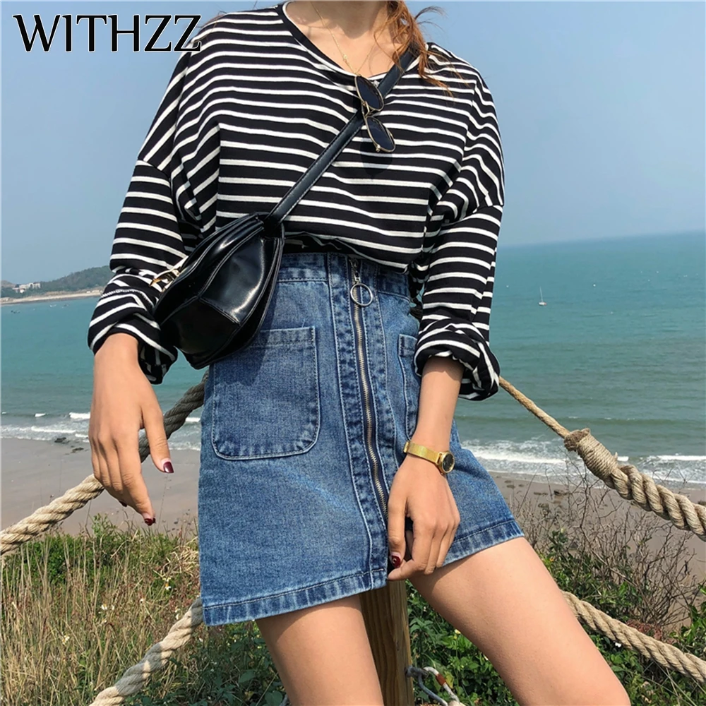 Женская джинсовая юбка на молнии WITHZZ летняя винтажная с высокой талией свободная