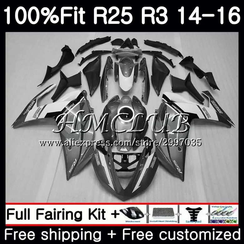 

Injection For YAMAHA YZF-R3 YZFR25 2014 2015 2016 2017 10HC.7 YZF-R25 YZF R3 R25 R 25 YZFR3 14 15 16 17 Fairing Grey white kit