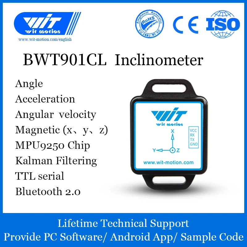 Bluetooth Цифровой Инклинометр компас, BWT901CL AHRS акселерометр+ гироскоп+ Угол+ магнитометр(XYZ, 200 Гц, MPU9250) для ПК/Android/MCU