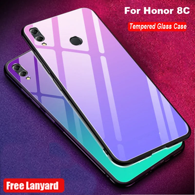 Чехол из закаленного стекла для Huawei Honor 8C градиентный цвет задняя крышка 8 C мягкие