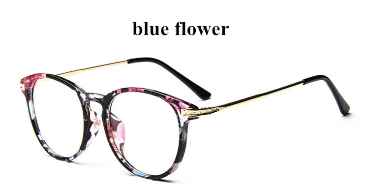 blue flower Женские очки для компьютера, круглые прозрачные очки для мужчин, оправа для очков Oculos De Grau, Модные прозрачные линзы, анти синий луч - Цвет оправы: blue flower