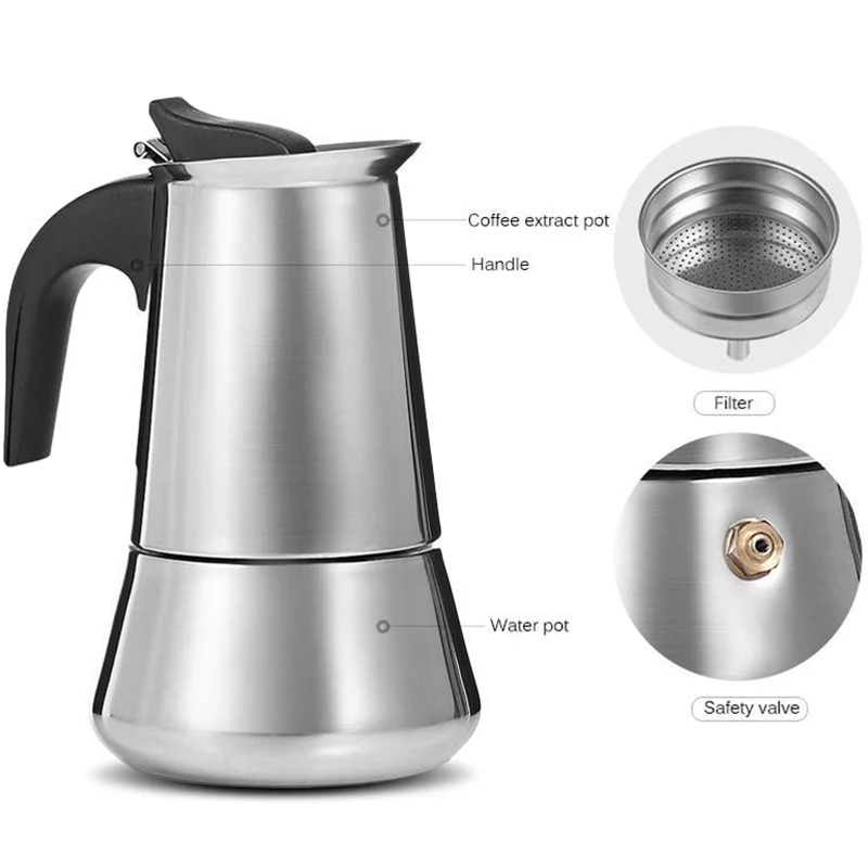 Эспрессо чайник Moka Pot машина нержавеющая сталь для (450 мл) Итальянская Кофеварка