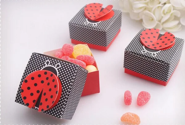 80 шт./лот детский душ милый как баг 3 D Божья коровка Baby Shower сувениры коробки для