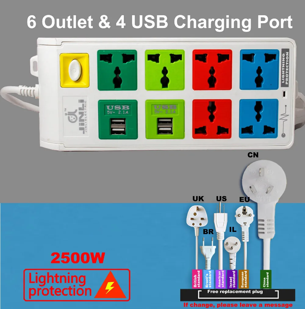 

multi USB charger Lightning protection system Socket with EU UK US type