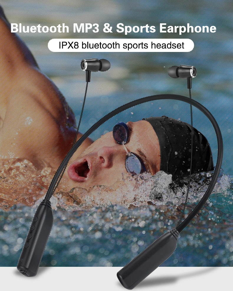 IPX8 водонепроницаемый Mp3 плеер Aptx 8 Гб 16 Гб Спортивная Bluetooth гарнитура Музыкальный плеер Walkman Дайвинг наушник для плавания наушники