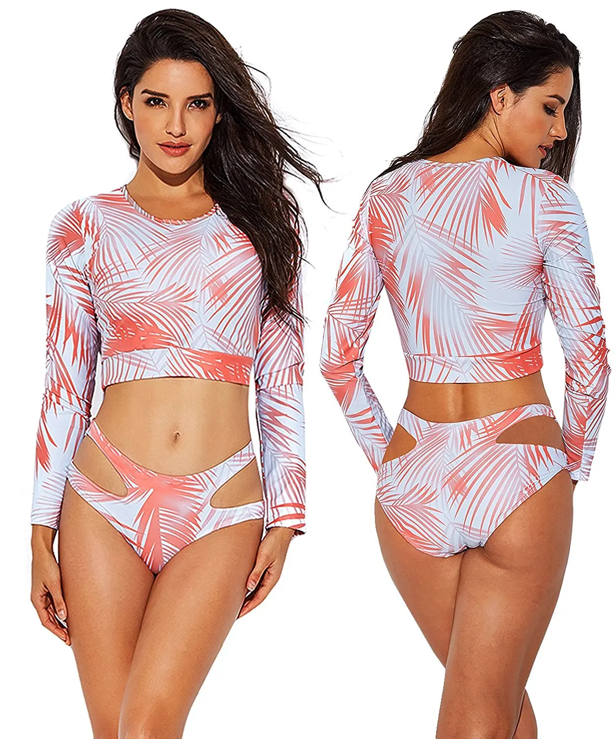 

Women's Rash Guard Long Sleeve Bathing Suit Swimsuit Athletic Top and Bottom Dive Skin Bikini Swimwear