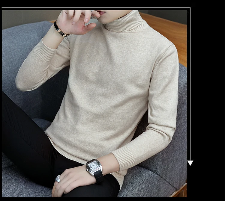 brand Autumn New Men's Turtleneck Sweaters Male Black white Sexy Slim Fit Knitted Pullovers Solid Casual Sweaters Knitwear