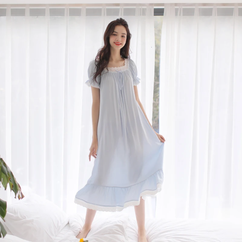 Бесплатная Доставка 2017 Новый Принцесса Ночная Рубашка Длинные Голубые и Розовые