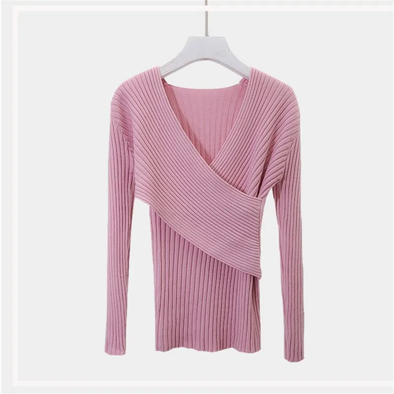 Korobov Solid Criss-Cross Women Tops Sweaters Long Sleeve V-neck Sueter Mujer Pullovers Autumn Winter Thick Warm Knitwear 51205 | Женская