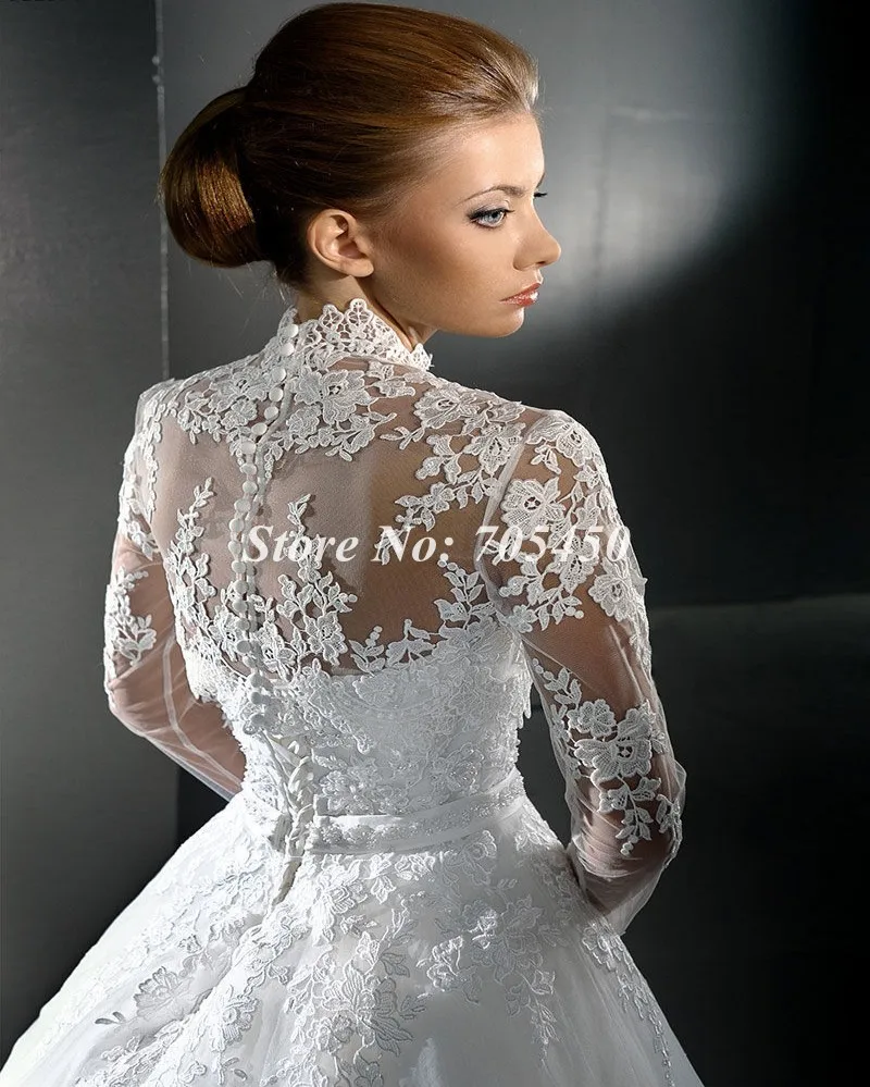 2016 Full Sleeve Robe De Mariage Elegant A-Line Wedding Dress High Collar Conservative Bridal Gown Vestido Noiva | Свадьбы и