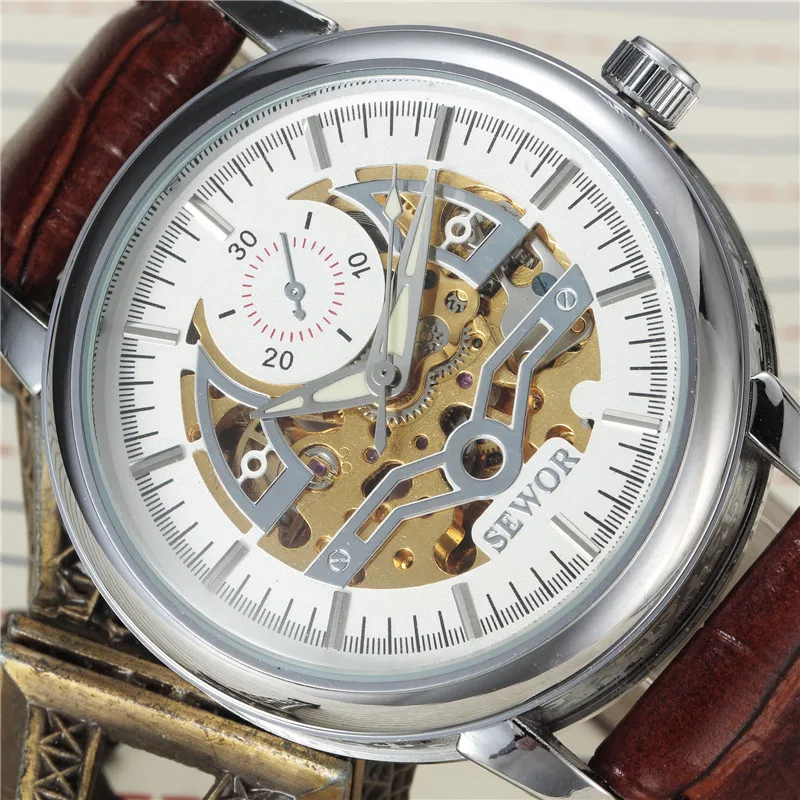 Sewor Relojes хомбре 2016 крокодил наручные часы мода Relogio Feminino скелет механическая рука
