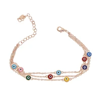 colorful rainbow turkish evil eye bracelet three layer chain round dots link chain fashion jewelry rose gold color bracelets