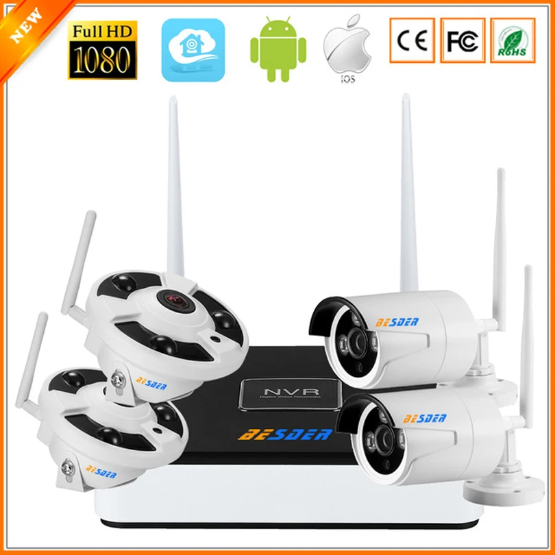 Besder 4CH WiFi система видеонаблюдения широкоугольный 1.7 мм полный вид Wi-Fi ip-камера
