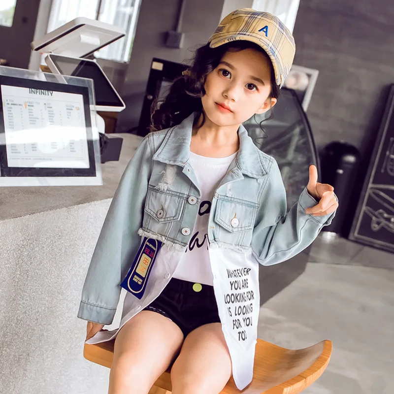 Girls coat autumn 2019 spring Korean version of the cowboy clothes children's clothing new fashion short paragraph clothe | Детская