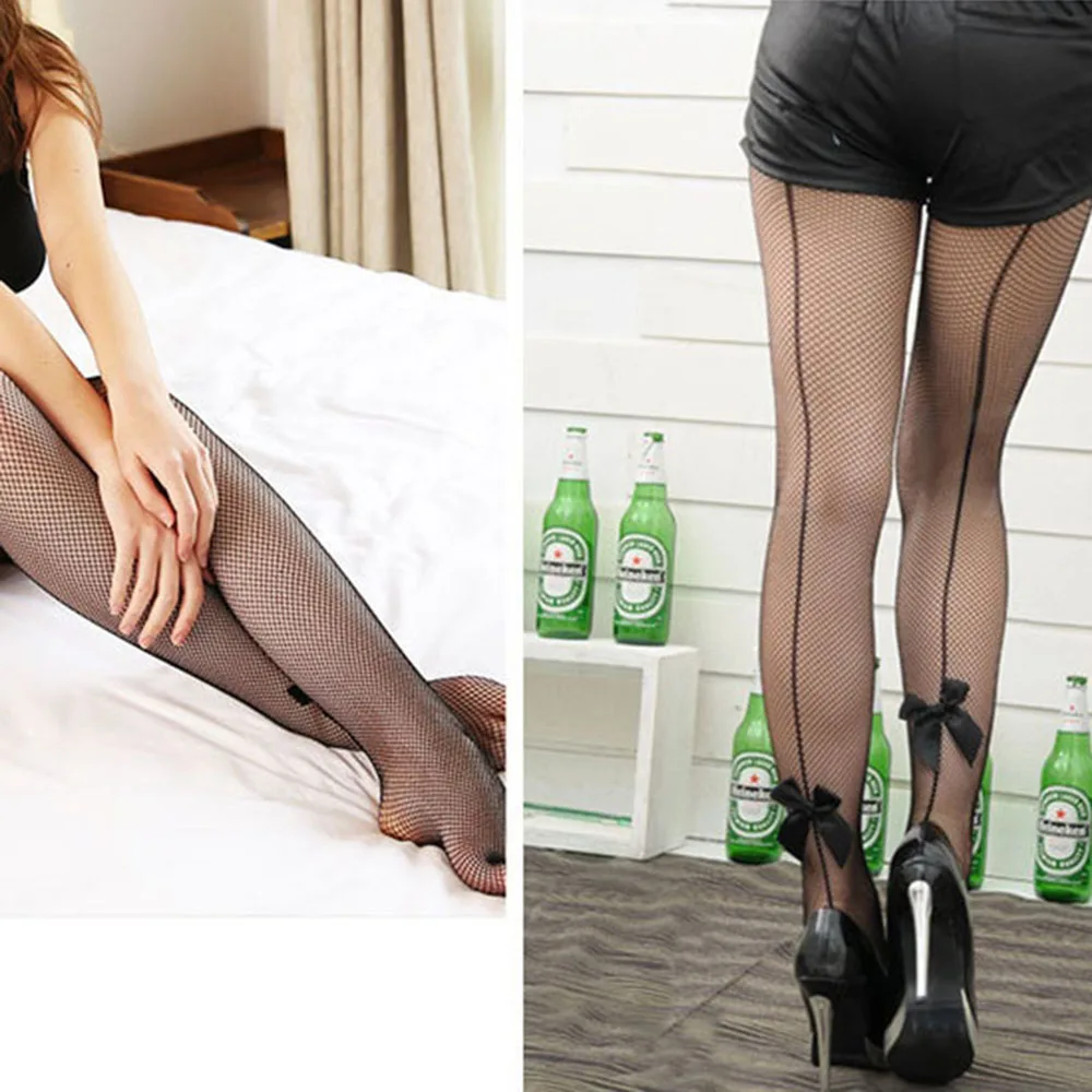 Женские колготки сексуальные чулки в сетку с бантом одной линией женские