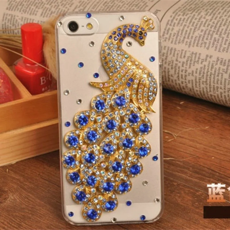 3D Синий Павлин Bling Кристалла Алмаза телефон случаях для xiaomi редми примечание 2 3