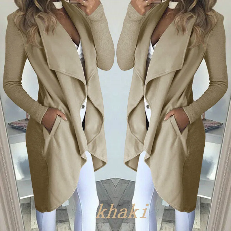 Женская тонкая длинная куртка ветровки с отворотом|Женские плащи и тренчи| |