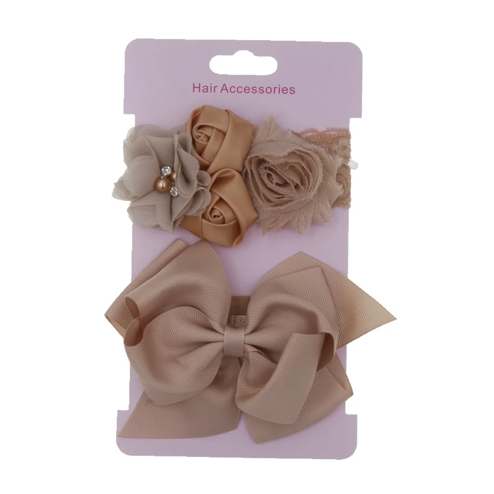 New 2pcs/set Rose Lace Hair Band Elastic Double Hair Bow Flower Headband Baby Girls Headwear Children Hair Accessories