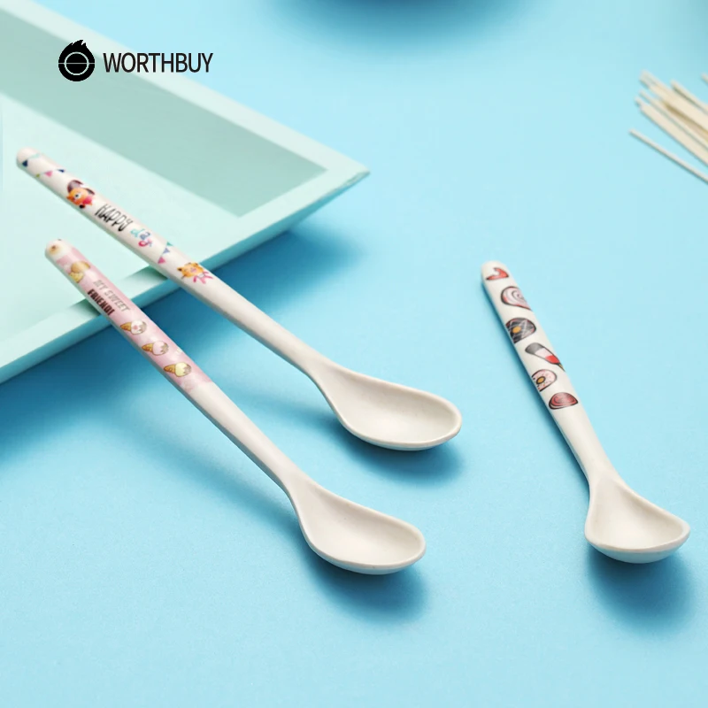 WORTHBUY милая детская бамбуковая кофейная ложка с длинной ручкой десертная чайная