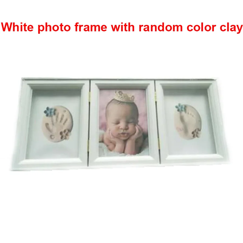 white photo frame Детская ручная и ножная печать литой набор новорожденный отпечаток ноги игрушечная модельная глина сувениры детская фоторамка подарок - Цвет: white photo frame