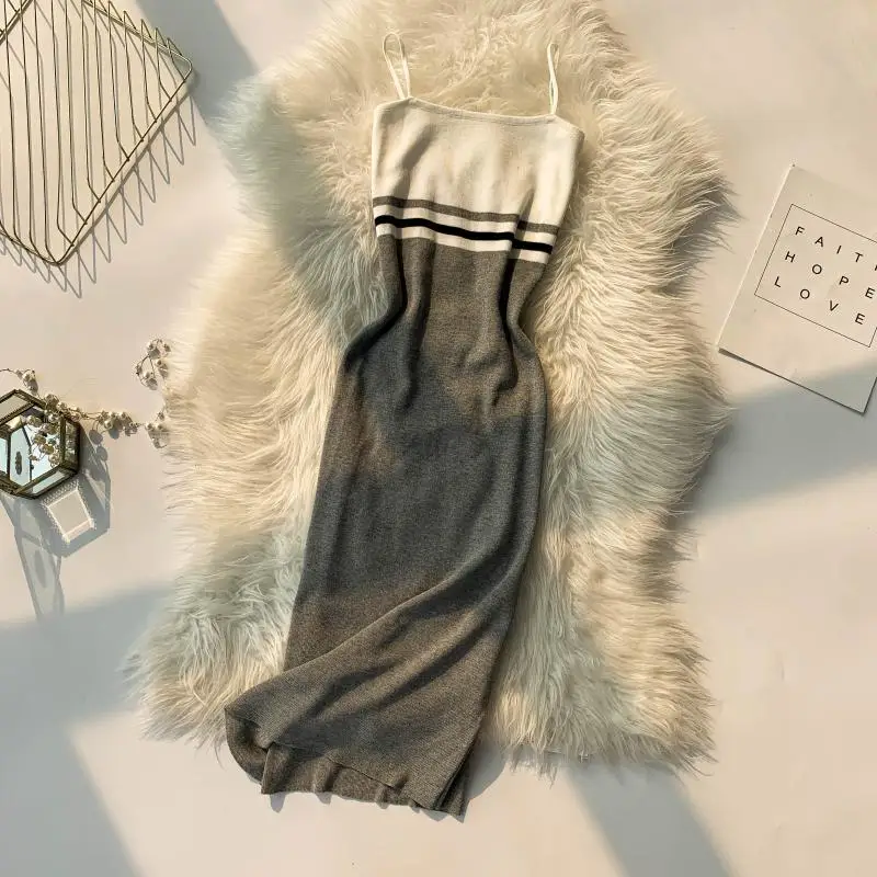 Серый ALPHALMODA летнее женское Спортивное Полосатое трикотажное платье на бретельках, сексуальное облегающее Повседневное платье, сарафан - Цвет: Серый