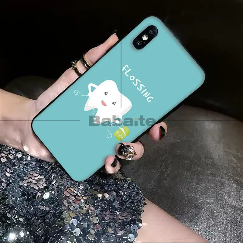 Babaite милый черный мягкий чехол для телефона с зубами мудрости iPhone 5 5Sx 6 7 7plus 8 8Plus X XS