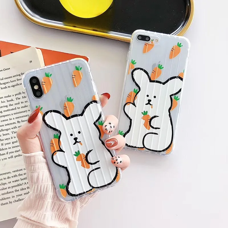 Милый мультяшный белый кролик с морковкой чехол для телефона iphone Xs MAX XR X 6 6s 7 8 plus