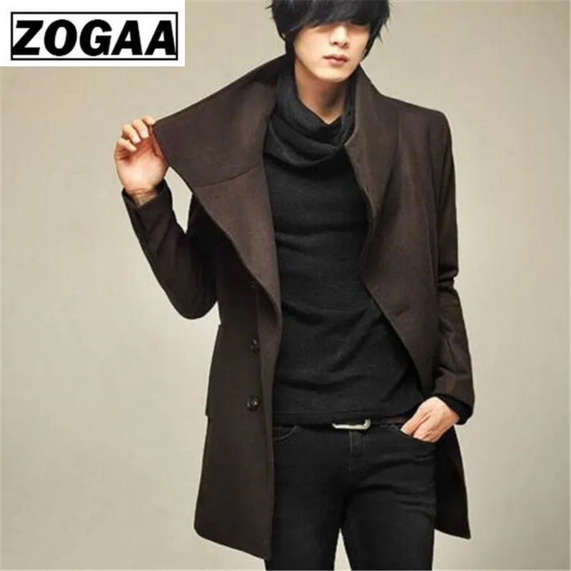 Мужская Корейская Повседневная Деловая ветровка асимметричное шерстяное пальто