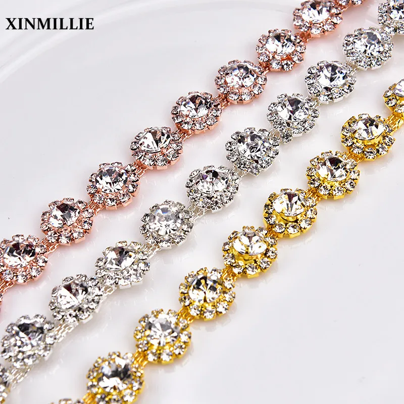 90 см/лот Стразы Цветочная цепочка стандартная Серебристая/Золотистая/Розовая