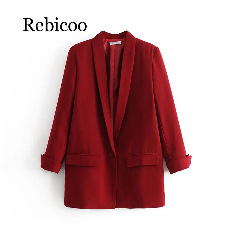 Women Solid Color Long Blazer Jacket Pleated Sleeve Loose Coat Office Lady Work Style Small Suit Single Button Blazer notch collar pleated panel blazer