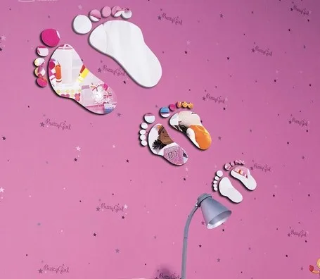 Бесплатная доставка Зеркальная Наклейка для детских ножек 3D на стену зеркальное